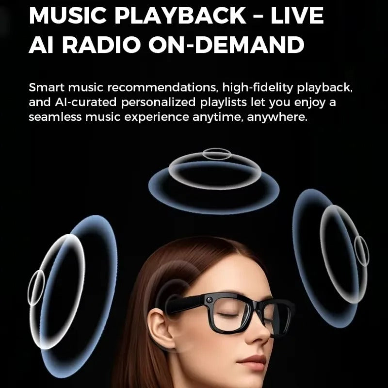 Black Smart Glasses with Camera & AI Translator | WiFi Video Recording Eyewear for Men Women