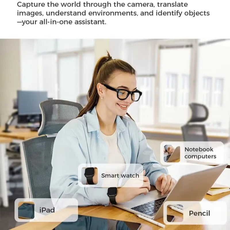 Black Smart Glasses with Camera & AI Translator | WiFi Video Recording Eyewear for Men Women