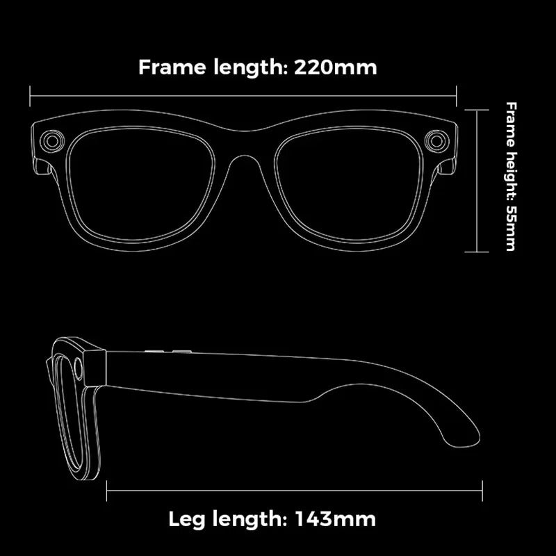 Black Smart Glasses with Camera & AI Translator | WiFi Video Recording Eyewear for Men Women