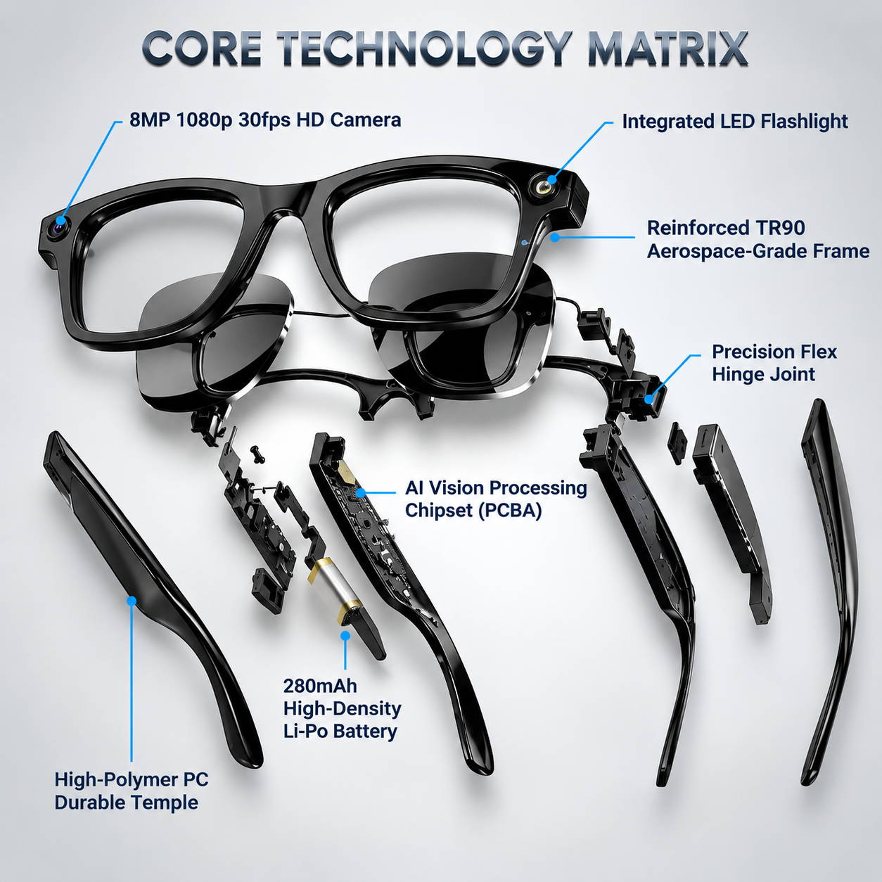 GS5 Smart Glasses with Camera, Bluetooth Audio & App-Based AI Features