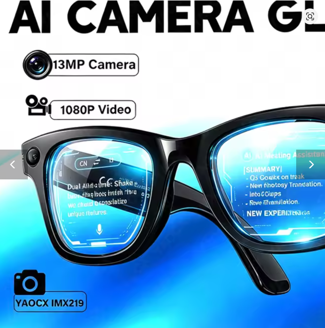 AI Smart Glasses with 13MP HD Camera, 1080P Video Recording, Real-Time AI Translation, Bluetooth Audio, WiFi Sync & Voice Assistant | Smart Camera Glasses UK