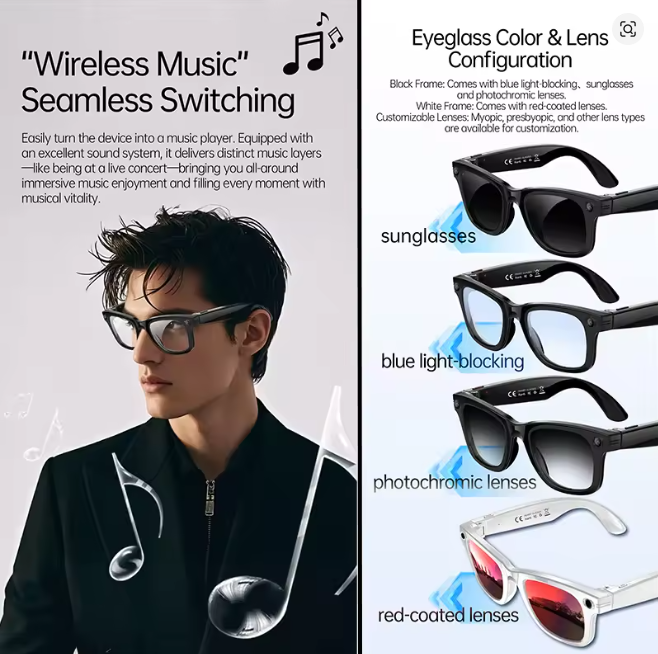 AI Smart Glasses with 13MP HD Camera, 1080P Video Recording, Real-Time AI Translation, Bluetooth Audio, WiFi Sync & Voice Assistant | Smart Camera Glasses UK
