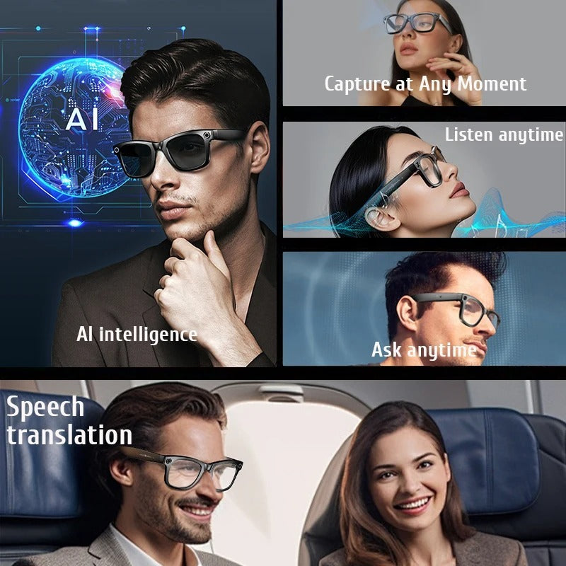 AI Smart Glasses Chat GPT 100MP Camera Bluetooth Call 260Mah Battery Voice Assistant Control Smart Glasses 2026 Rechargeable Wearable Android iOS White (Copy) (Copy)