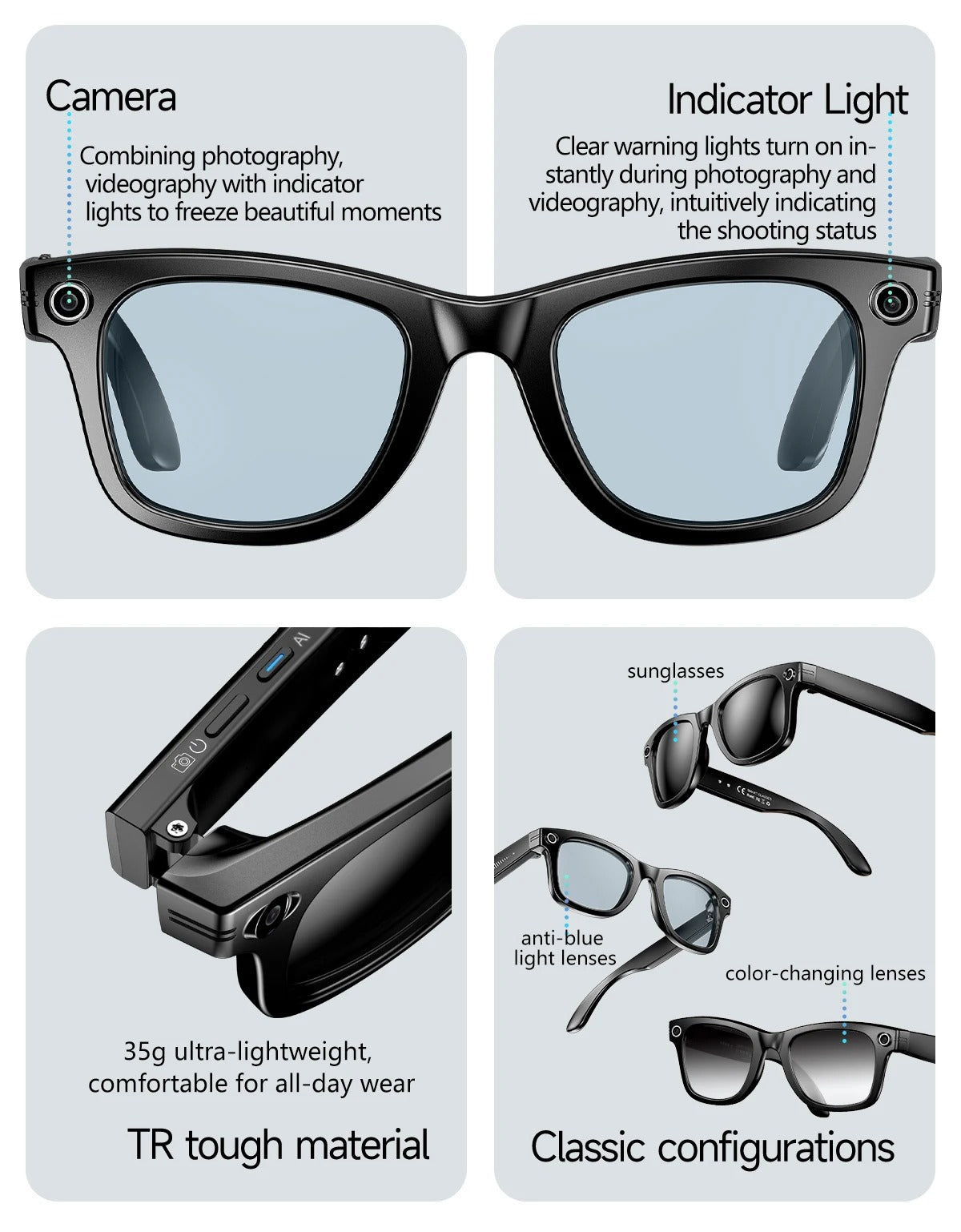 4K HD AI Smart Glasses Chat GPT 100MP Camera Bluetooth Call 260Mah Battery Voice Assistant Control Smart Glasses 2026 Rechargeable Wearable Android iOS White (Copy) (Copy) (Copy)