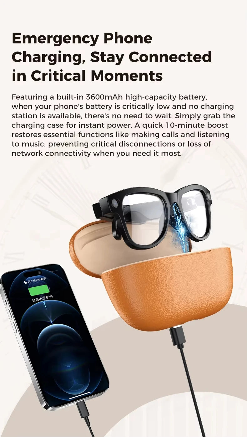 4K HD AI Smart Glasses Chat GPT 100MP Camera Bluetooth Call 260Mah Battery Voice Assistant Control Smart Glasses 2026 Rechargeable Wearable Android iOS White