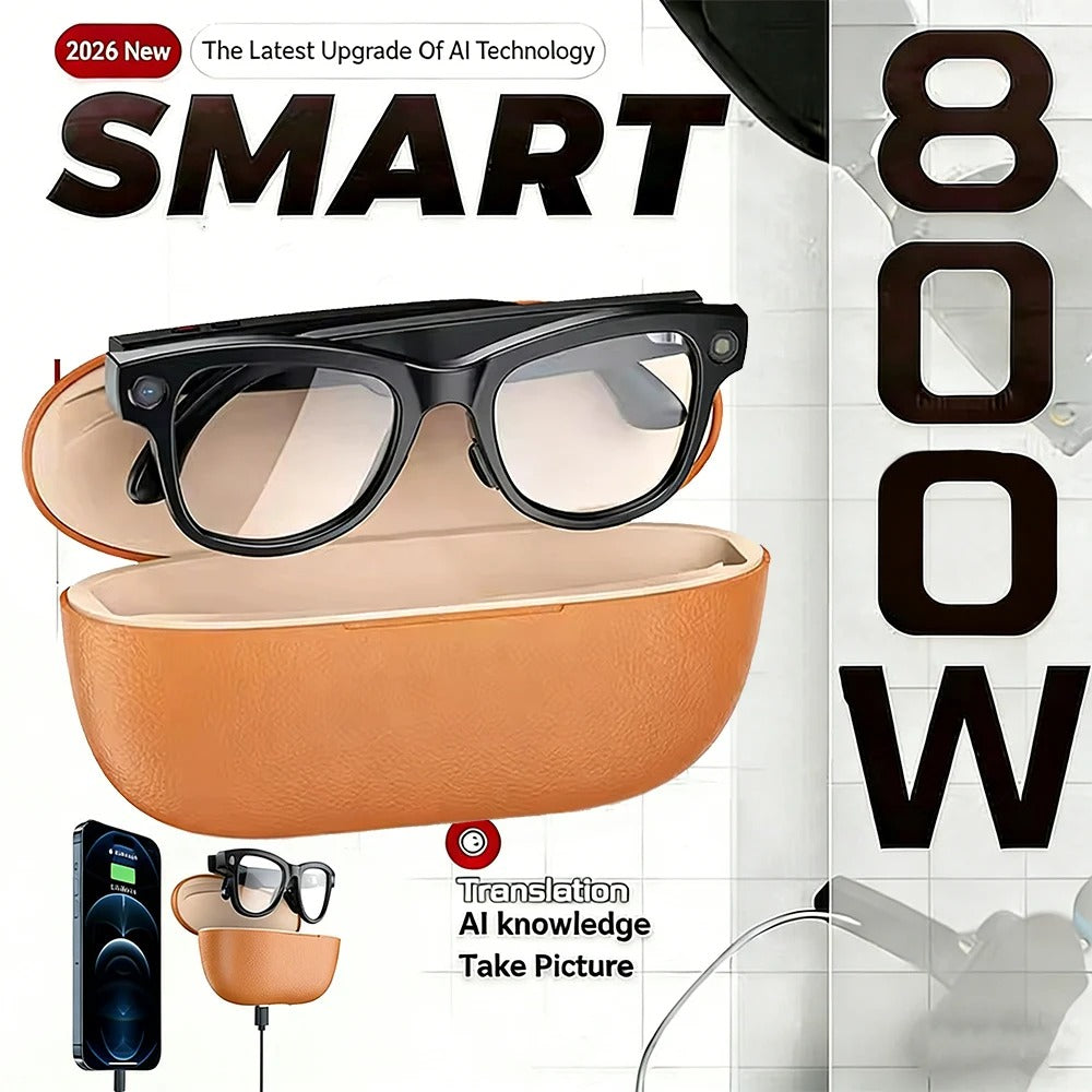 2026 AI Smart Glasses with 4K Camera & Charging Case | Bluetooth Smart Glasses UK | Real-Time Translation, AI Voice Assistant & Open-Ear Audio