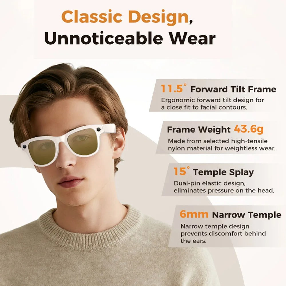 AI Smart Glasses with Camera & Translation – Bluetooth Audio, POV Recording, Lightweight Wearable Tech (UK)