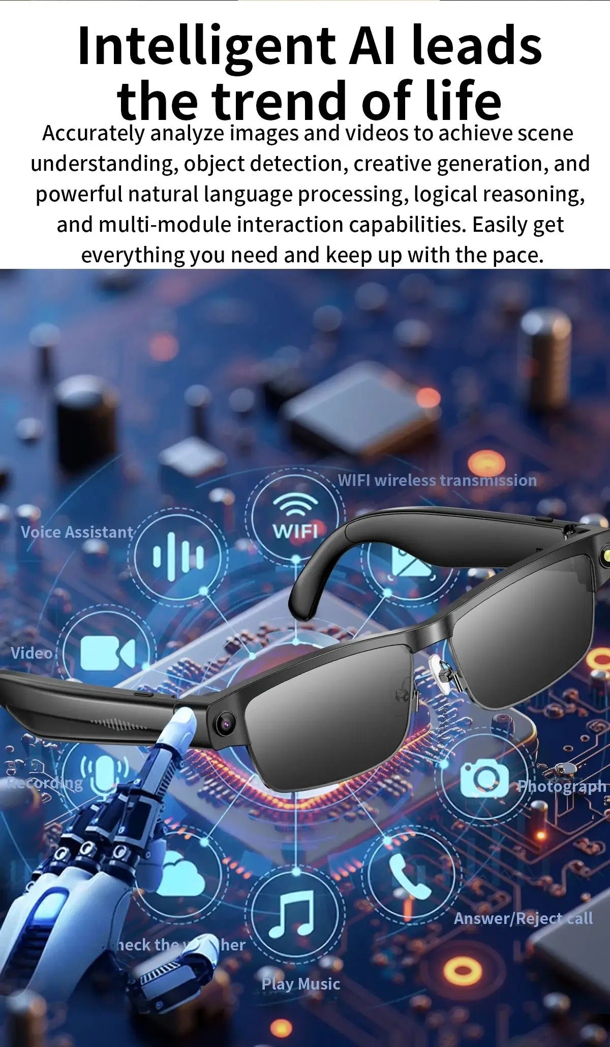 AI Smart Glasses with Camera & Bluetooth Calls UK | 4K Video Recording, Real-Time Translation & Open Ear Audio