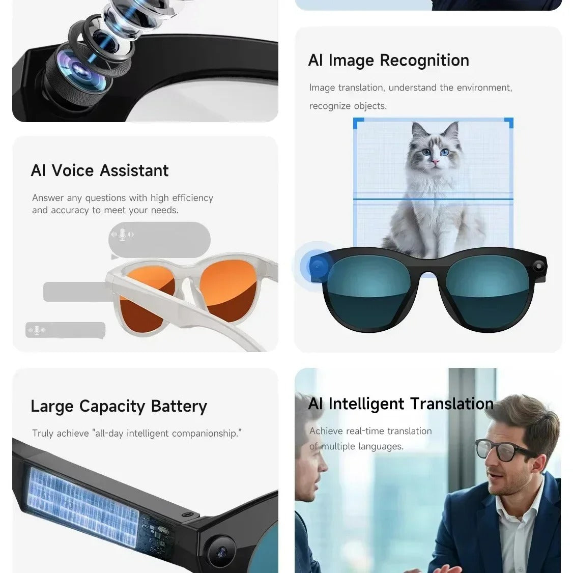 Black AI Smart Sunglasses with 2K Camera | Bluetooth Calling, Real-Time Translator, Waterproof — M88
