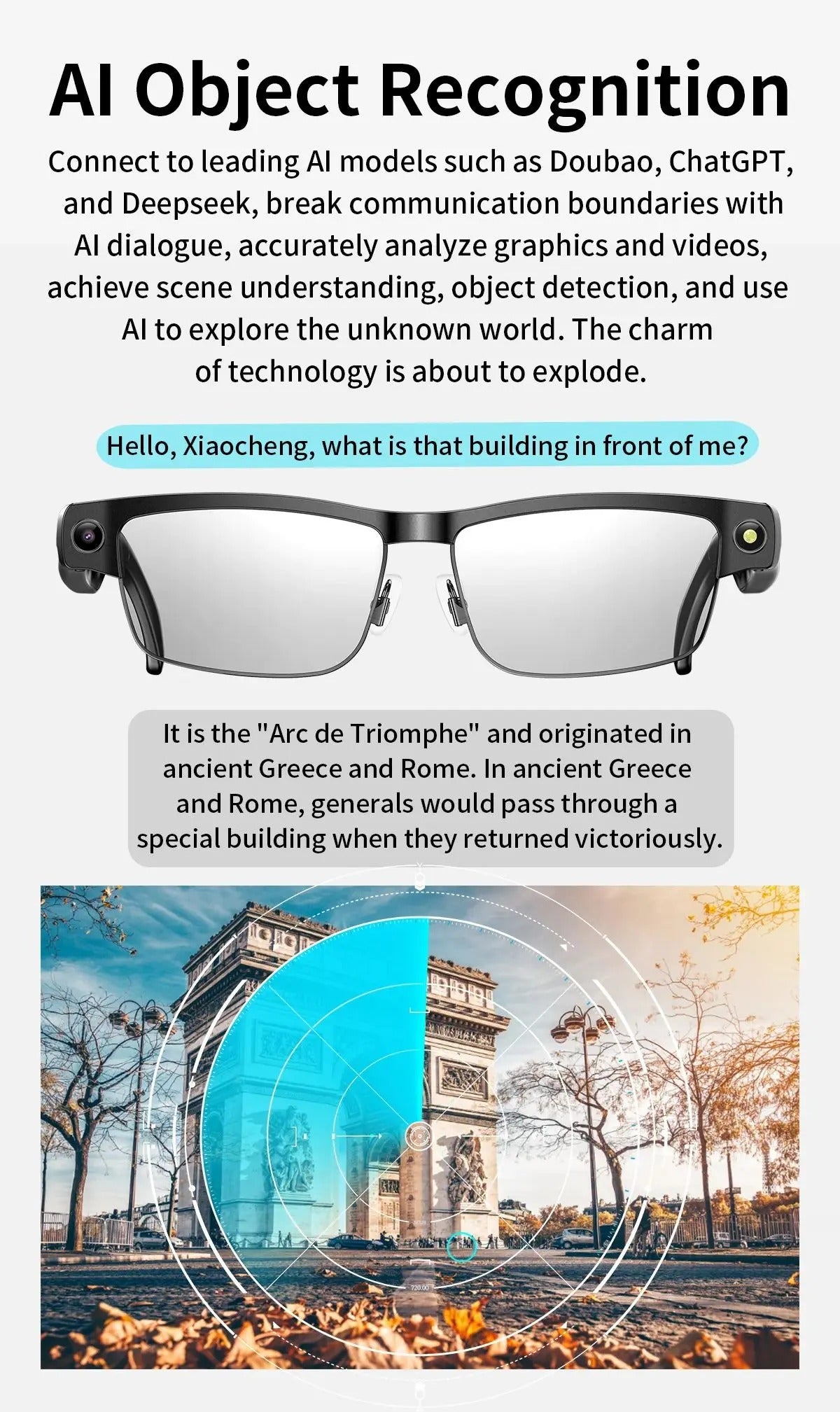 AI Smart Glasses with Camera & Bluetooth Calls UK | 4K Video Recording, Real-Time Translation & Open Ear Audio
